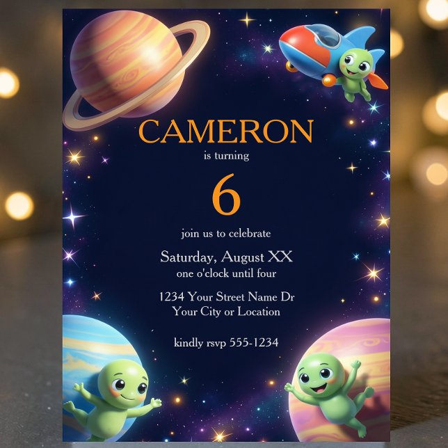 Invitation Fête d'anniversaire d'aliens mignons de l'espace (Créateur téléchargé)