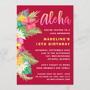 Invitation Fête d'anniversaire d'Aloha Hawaiian Luau