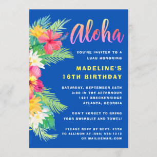 Invitation Fête d'anniversaire d'Aloha Hawaiian Luau