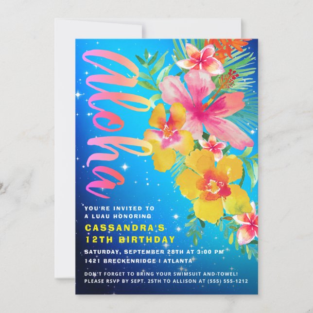 Invitation Fête d'anniversaire d'Aloha Luau (Devant)