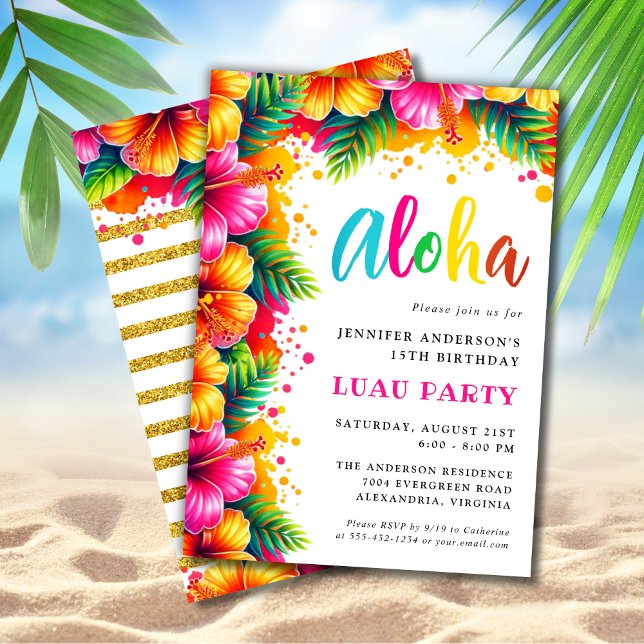 Invitation Fête d'anniversaire d'Aloha Luau (Créateur téléchargé)