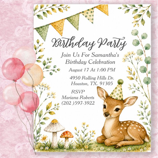 Invitation Fête d'anniversaire d'animaux de la forêt de bébé  (Créateur téléchargé)