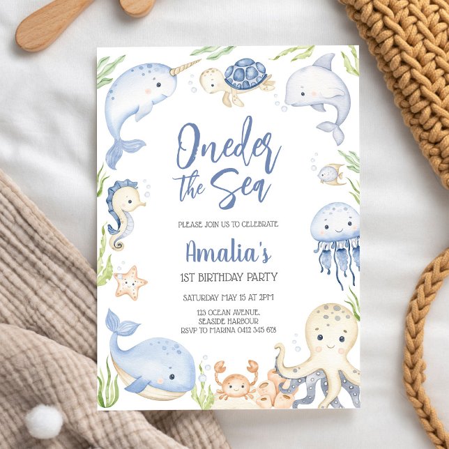 Invitation Fête d'anniversaire d'animaux de l'océan sous la m (Créateur téléchargé)