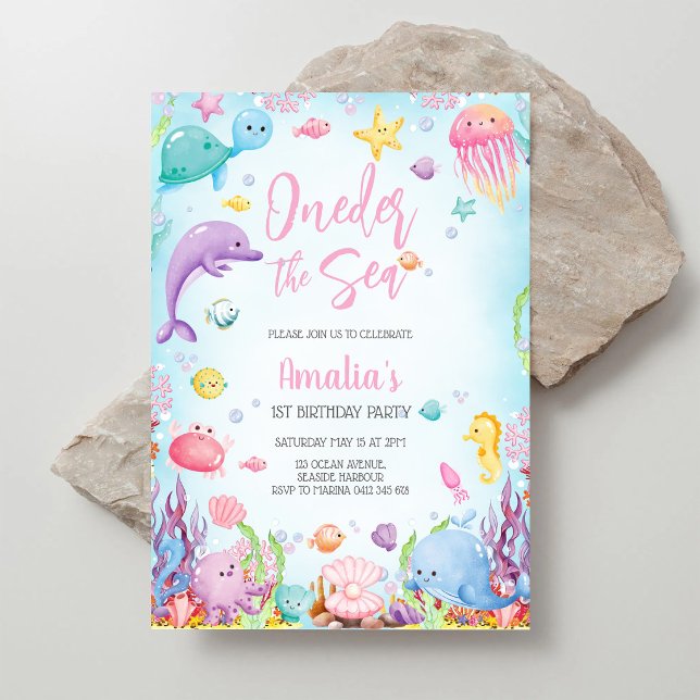 Invitation Fête d'anniversaire d'animaux de l'océan sous la m (Créateur téléchargé)