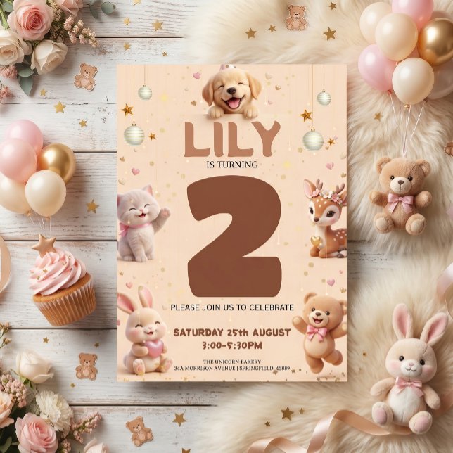 Invitation Fête d'anniversaire d'animaux mignons pour enfants (Créateur téléchargé)