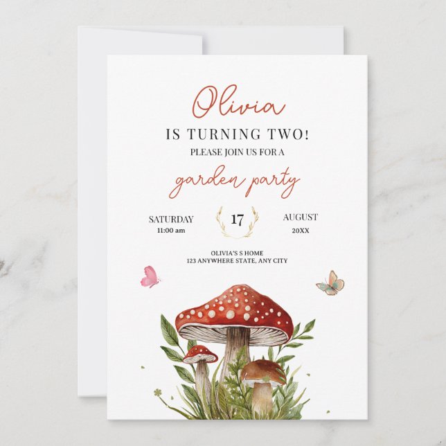 Invitation Fête d'anniversaire dans la forêt de champignons d (Devant)