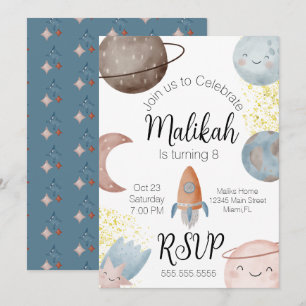 Invitation Fête d'anniversaire dans l'espace aquarelle pour g
