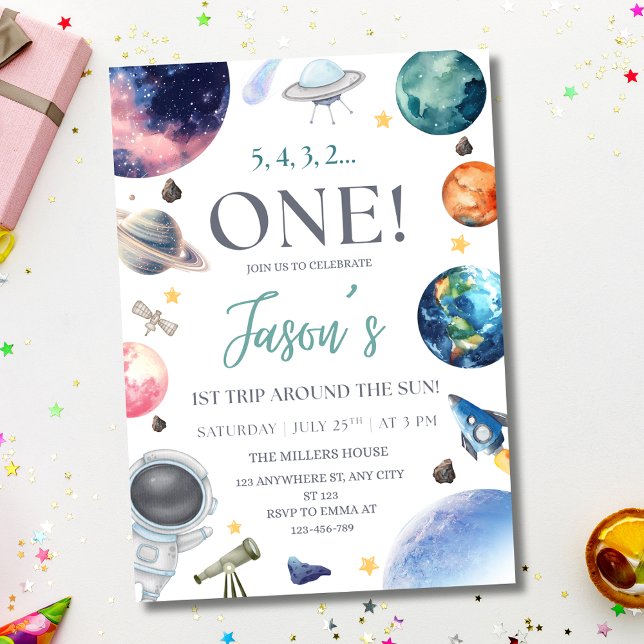 Invitation Fête d'anniversaire dans l'espace Astronaute 1er a (Créateur téléchargé)