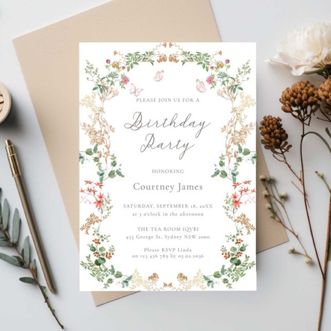 Invitation Fête d'anniversaire dans un jardin de fleurs sauva (Créateur téléchargé)