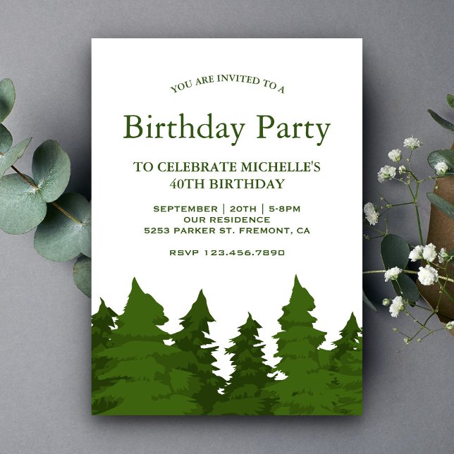 Invitation Fête d'anniversaire dans une forêt de pins verts l (Créateur téléchargé)