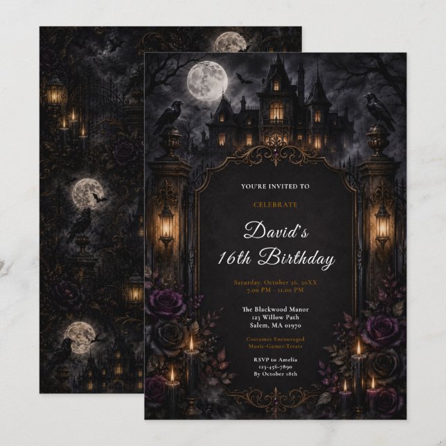 Invitation Fête d'anniversaire dans une maison hantée (Devant / Derrière)