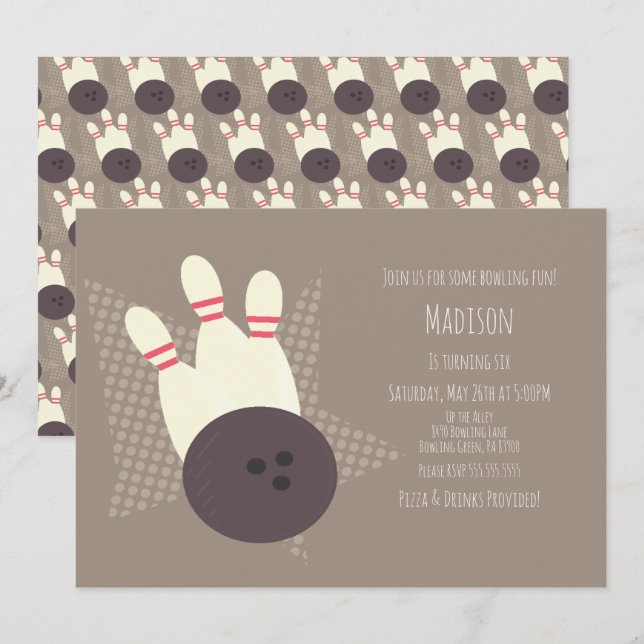 Invitation Fête d'anniversaire dans une salle de bowling mode (Devant / Derrière)
