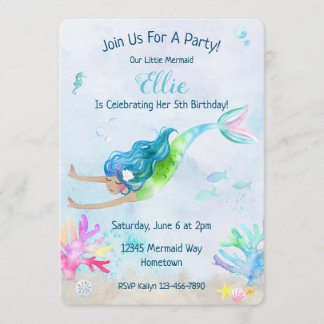 Invitation Fête d'anniversaire d'aquarelle de sirène