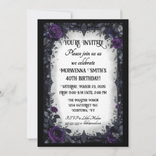 Invitation Fête d'anniversaire Dark Goth avec des roses viole