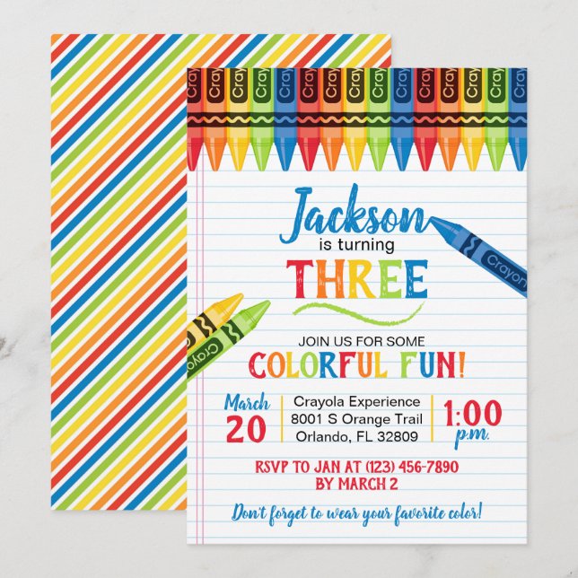 Invitation Fête d'anniversaire d'art aux crayons colorés (Devant / Derrière)