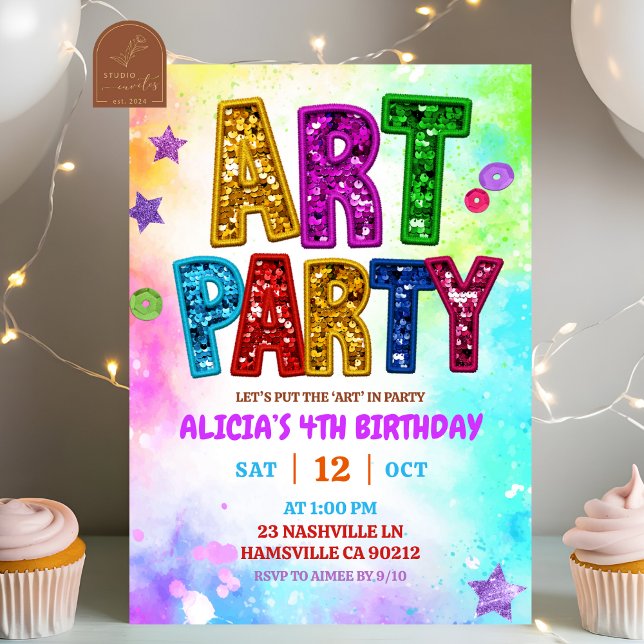Invitation Fête d'anniversaire d'art pailleté coloré (Créateur téléchargé)