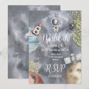Invitation Fête d'anniversaire d'astronaute de galaxie d'espa