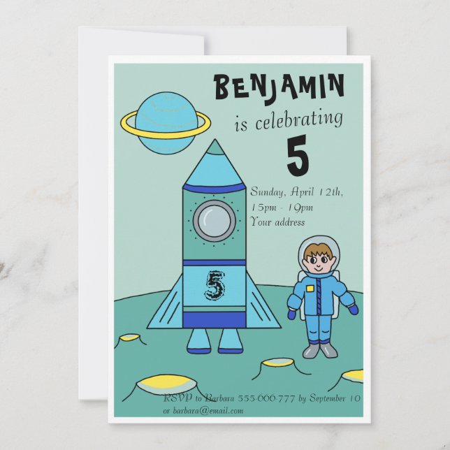 Invitation Fête d'anniversaire d'astronaute sur la Lune pour  (Devant)