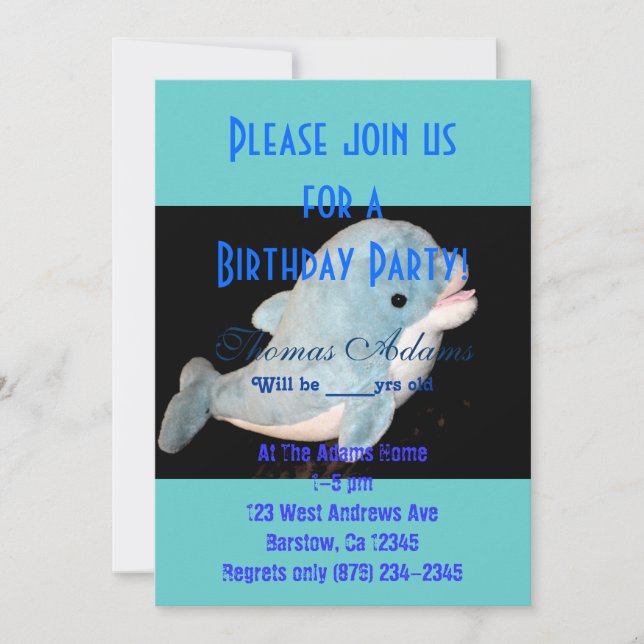 Invitation Fête d'anniversaire Dauphin Eau Mer Océan Poisson  (Devant)