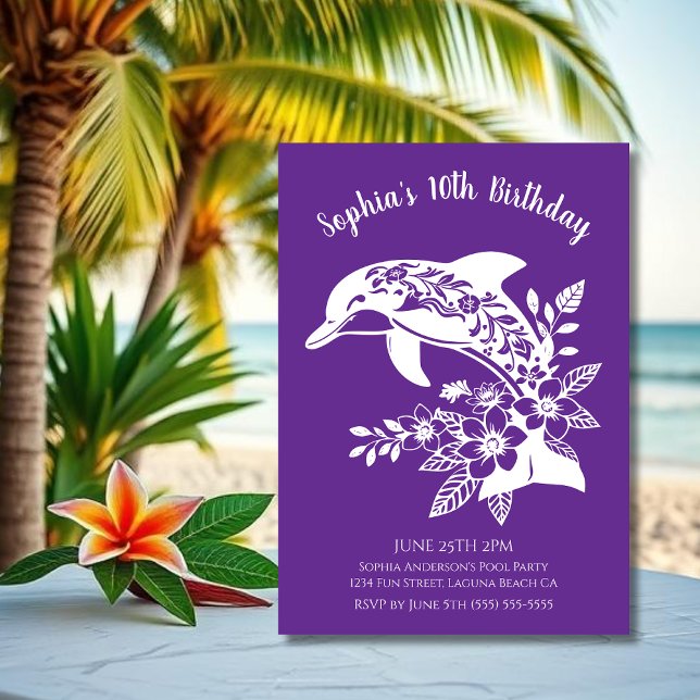 Invitation Fête d'anniversaire - Dauphin Fleur tropicale d'Ha (Hawaiian Dolphin, Flippin Fabulous, Islander Summer, Beach, Fisherman Trend, wine tumbler,)