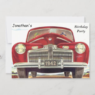 Invitation Fête d'anniversaire d'auto vintage rouge