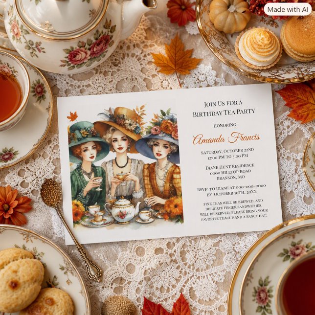Invitation Fête d'anniversaire d'automne avec thé  (Créateur téléchargé)