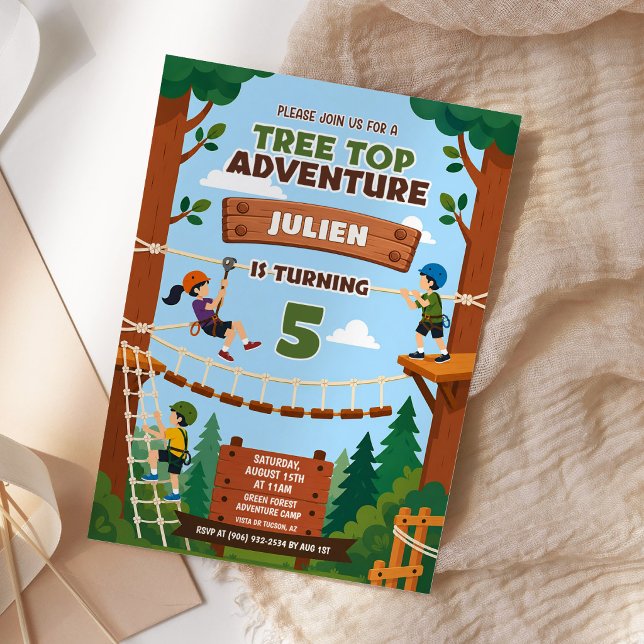 Invitation Fête d'anniversaire d'aventure en plein air Tree T (Créateur téléchargé)