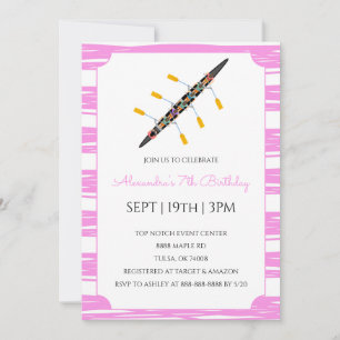 Invitation Fête d'anniversaire d'aviron à rayures roses