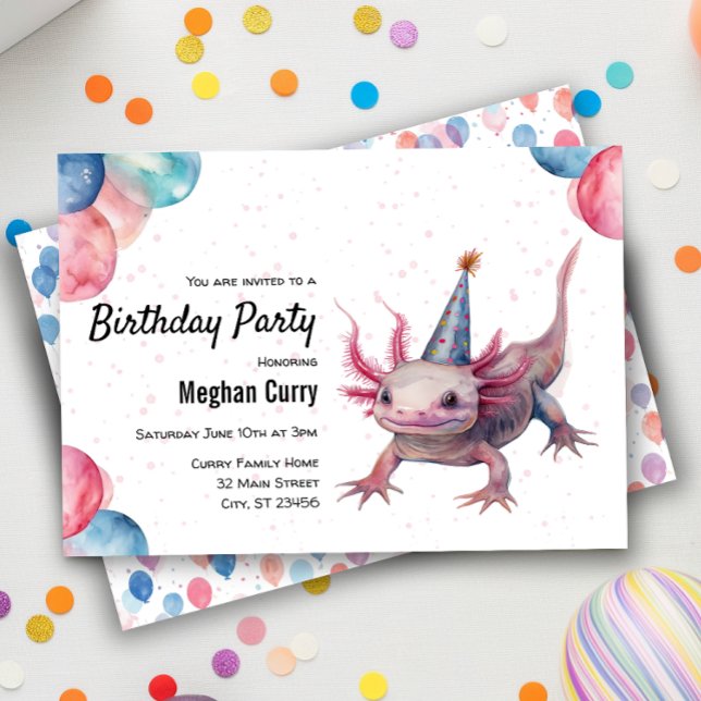 Invitation Fête d'anniversaire d'Axolotl Wild Animal (Créateur téléchargé)