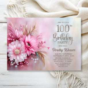 Invitation Fête d'anniversaire de 100 ans Élégante aux Fleurs