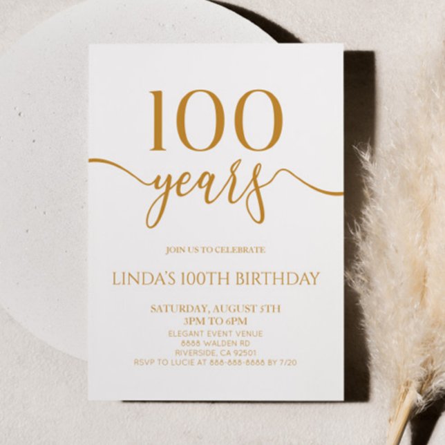 Invitation Fête d'anniversaire de 100 ans Élégante Minimalist (Créateur téléchargé)