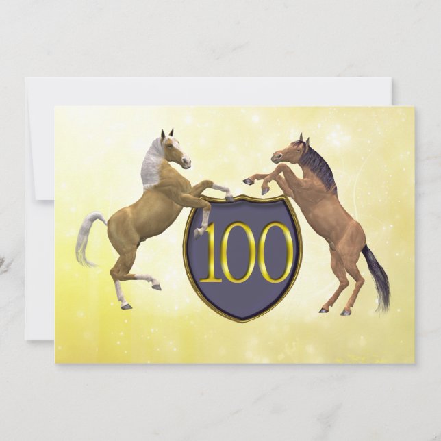 Invitation fête d'anniversaire de 100 ans élevant des chevaux (Devant)