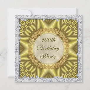 Invitation Fête d'anniversaire de 100 ans Glamour Or & Argent