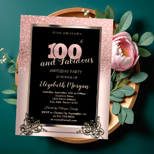 Invitation Fête d'anniversaire de 100 ans ombré paillettes ro