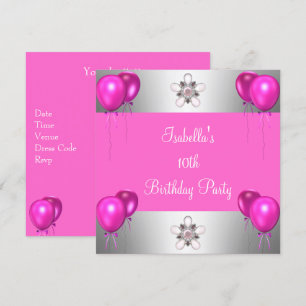 Invitation Fête d'anniversaire de 10 ans Joliment en rose Bal
