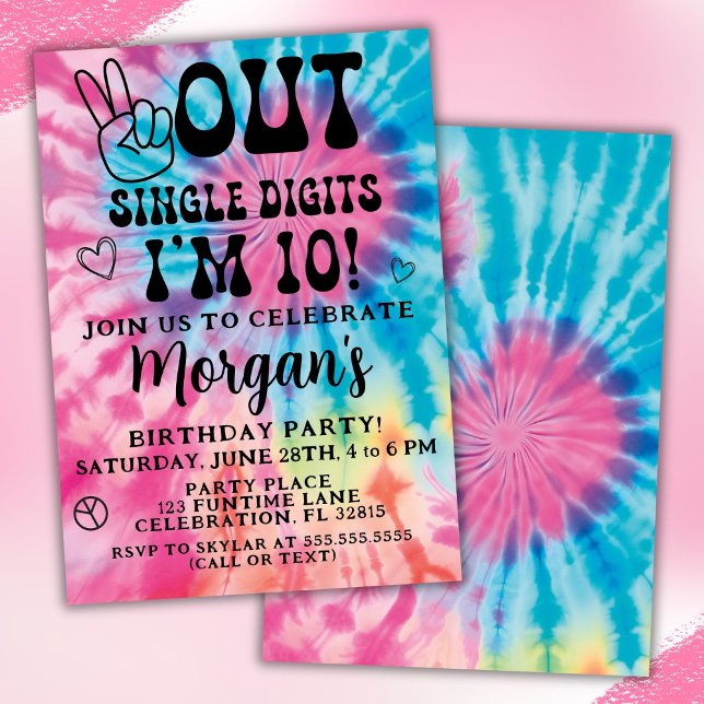 Invitation Fête d'anniversaire de 10 ans Peace Out Single Dig (Créateur téléchargé)
