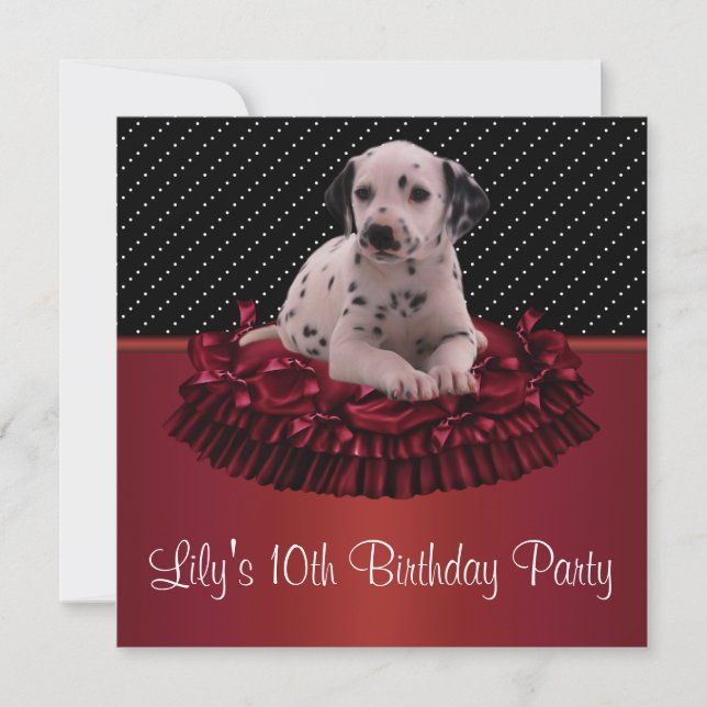 Invitation Fête d'anniversaire de 10 ans pour filles au chiot (Devant)