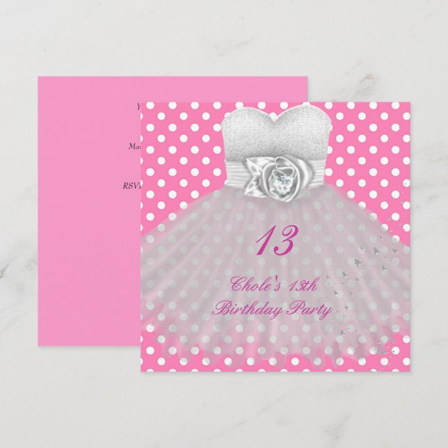 Invitation Fête d'anniversaire de 13 ans pour filles 13 ans a (Devant / Derrière)
