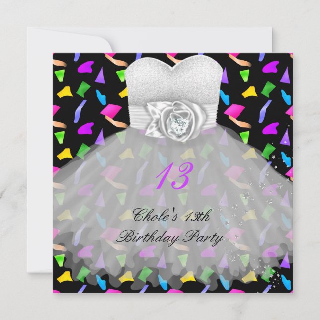 Invitation Fête d'anniversaire de 13 ans pour filles 13 ans a (Devant)
