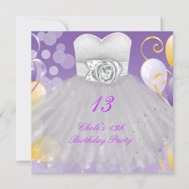 Invitation Fête d'anniversaire de 13 ans pour filles 13 ans a (Devant)