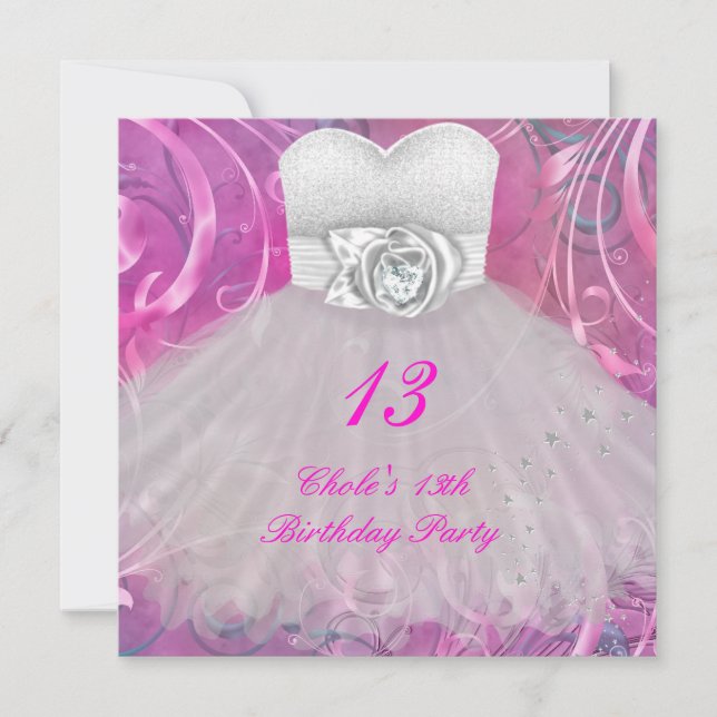 Invitation Fête d'anniversaire de 13 ans pour filles 13 ans a (Devant)