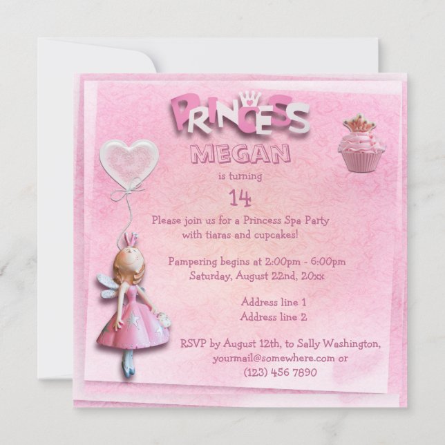 Invitation Fête d'anniversaire de 14 ans de la Princesse Rose (Dos)