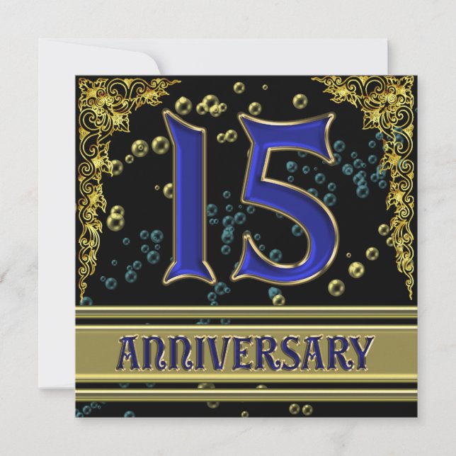 Invitation Fête d'anniversaire de 15 ans Black and Gold (Devant)