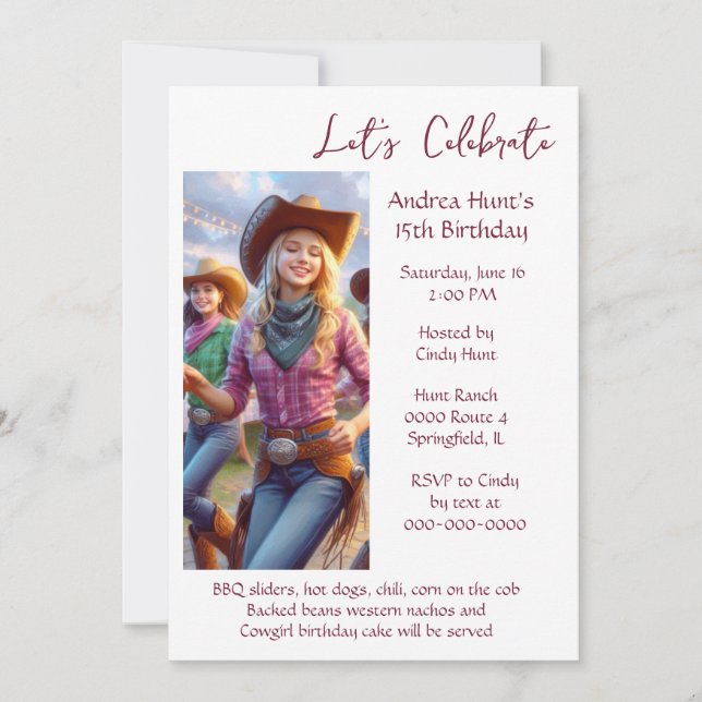Invitation Fête d'anniversaire de 15 ans pour adolescente  (Devant)