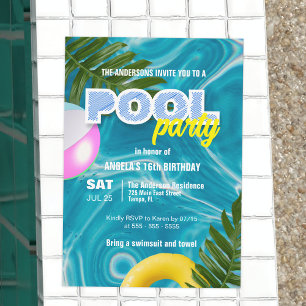 Invitation Fête d'anniversaire de 16 ans au bord de la piscin
