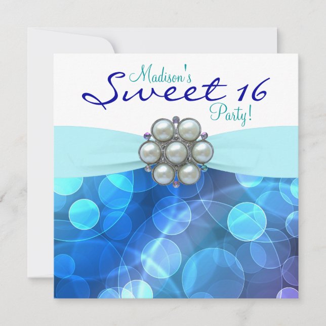 Invitation Fête d'anniversaire de 16 ans douce bleu sarcelle (Devant)
