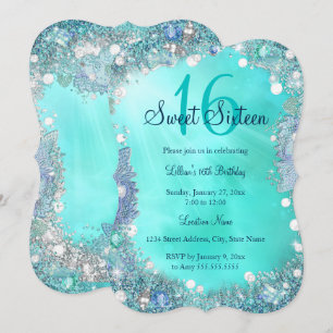 Invitation Fête d'anniversaire de 16 ans douce perles d'océan