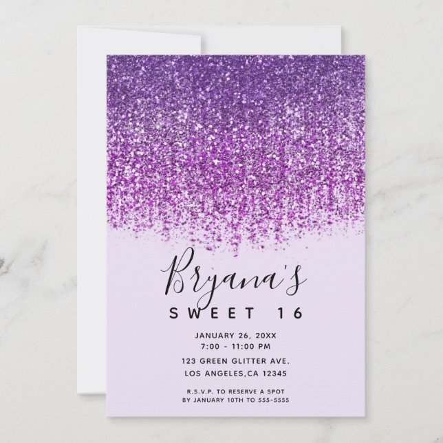 Invitation Fête d'anniversaire de 16 ans pailletée avec scint (Devant)