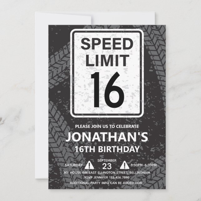 Invitation Fête d'anniversaire de 16 ans pour garçon (Devant)