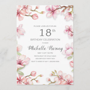 Invitation Fête d'anniversaire de 18 ans au jardin floral ros